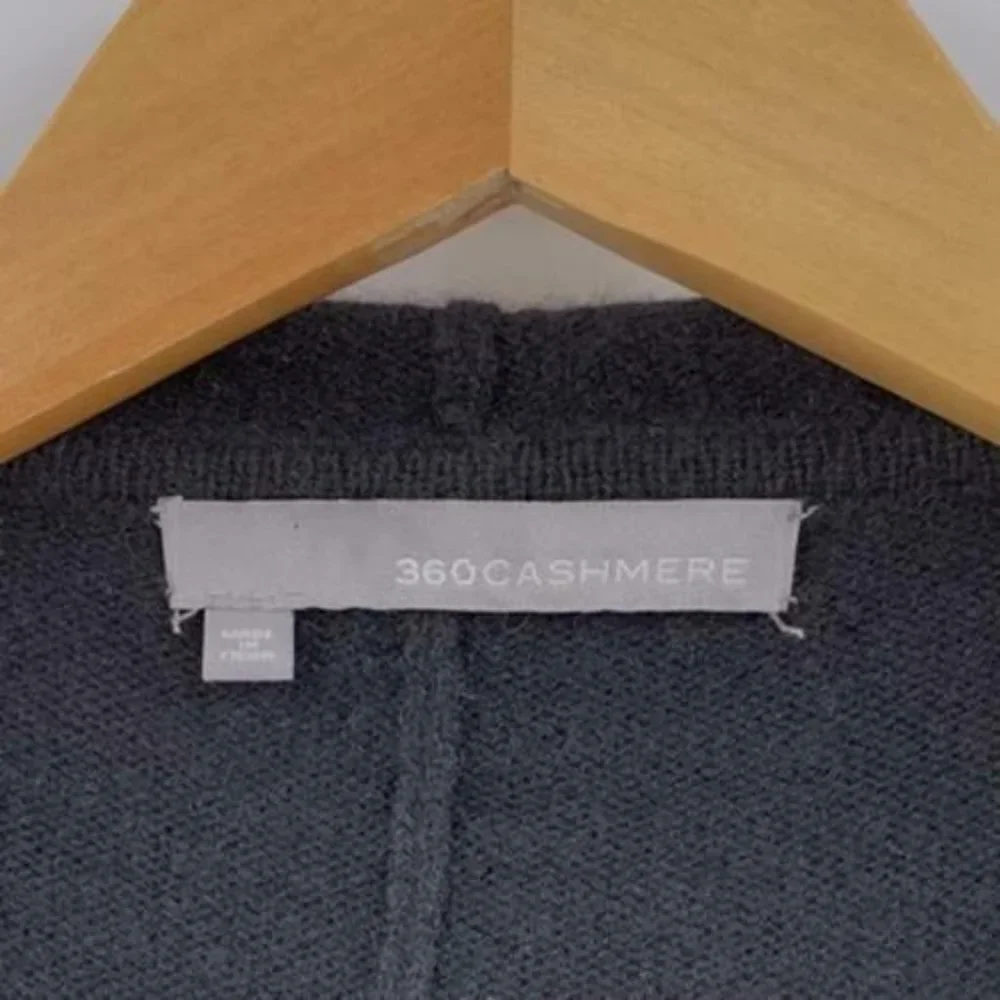 360Cashmere Black White Gray Striped Hooded Poncho One Size 100% Cashmere - Picture 2 of 3